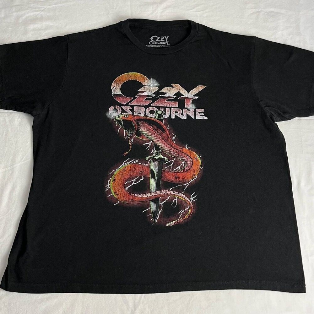 Vintage Ozzy Osbourne T-Shirt Men's Size L Black Crew Neck Snake Graphic Cotton